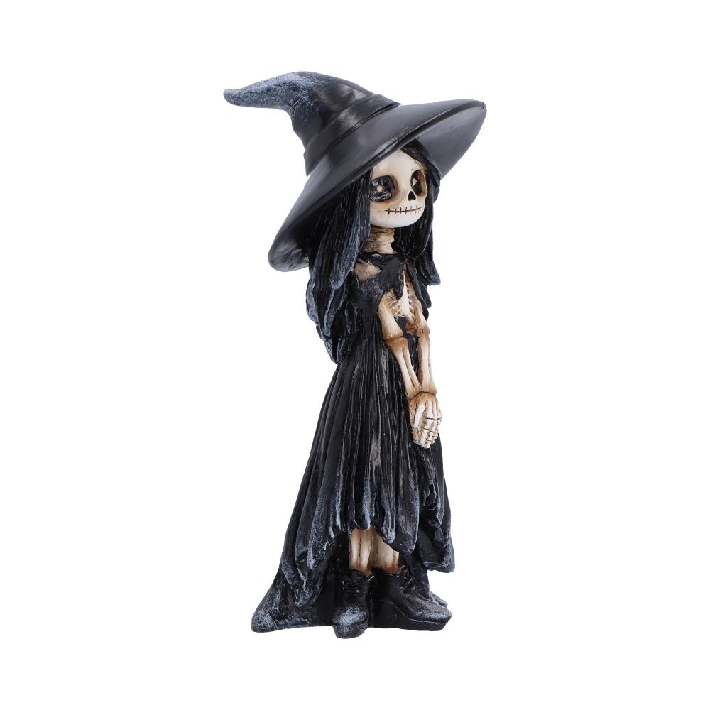 Süßes Halloween Skelett-Hexenmädchen stehend – Gothic Dekofigur 12,7 cm Witchy
