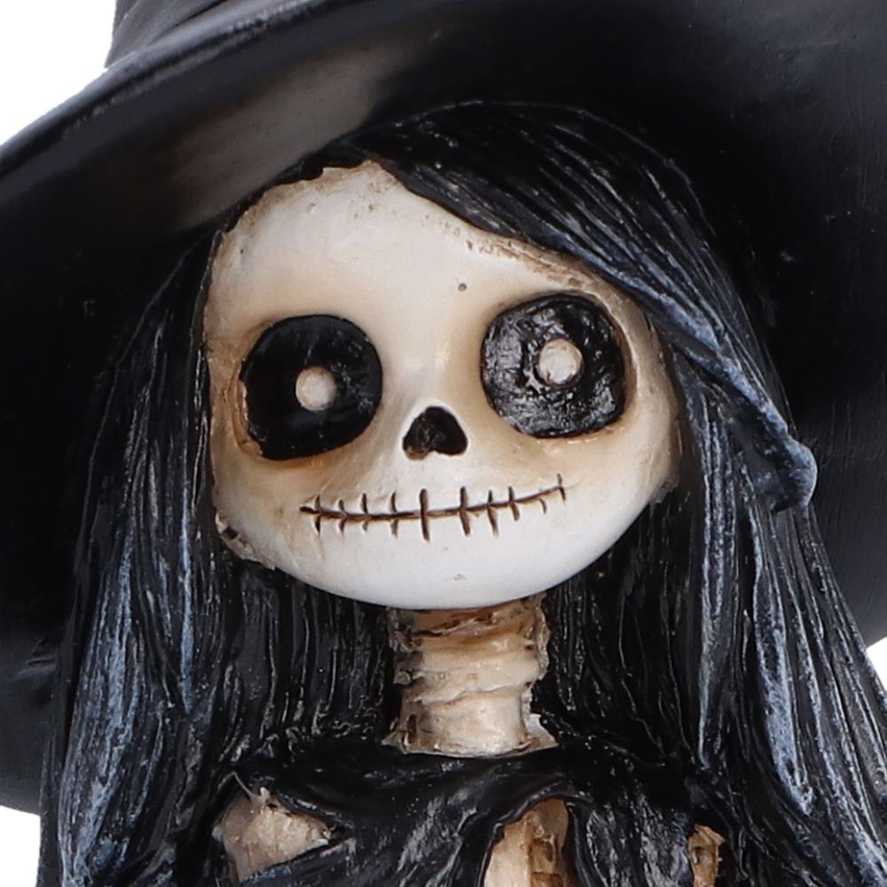 Süßes Halloween Skelett-Hexenmädchen stehend – Gothic Dekofigur 12,7 cm Witchy