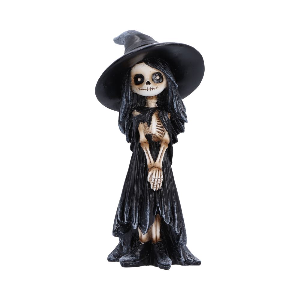 Süßes Halloween Skelett-Hexenmädchen stehend – Gothic Dekofigur 12,7 cm Witchy