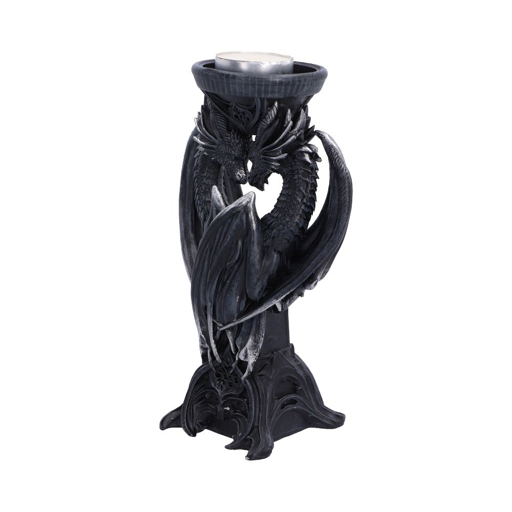 Double Dragon mystischer Gothic Drachen Teelichthalter 18,3 cm Dekofigur schwarz-silber