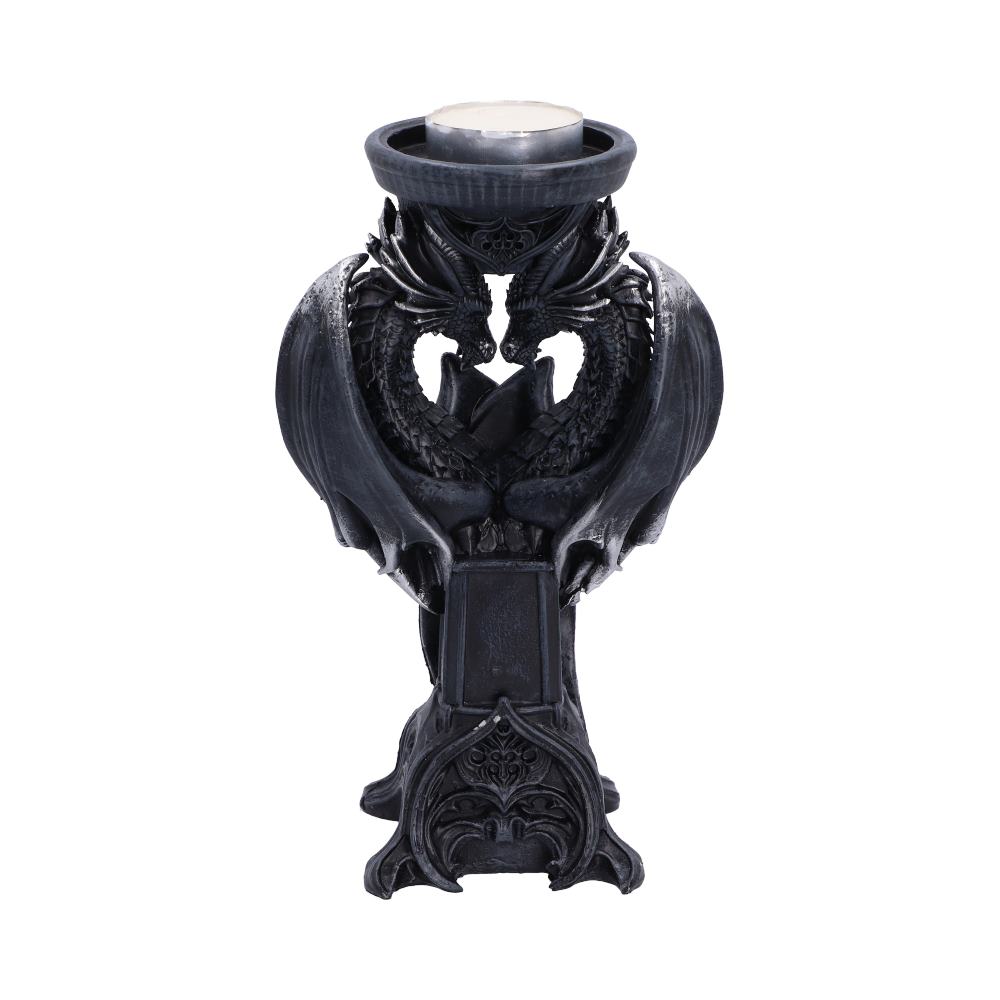 Double Dragon mystischer Gothic Drachen Teelichthalter 18,3 cm Dekofigur schwarz-silber