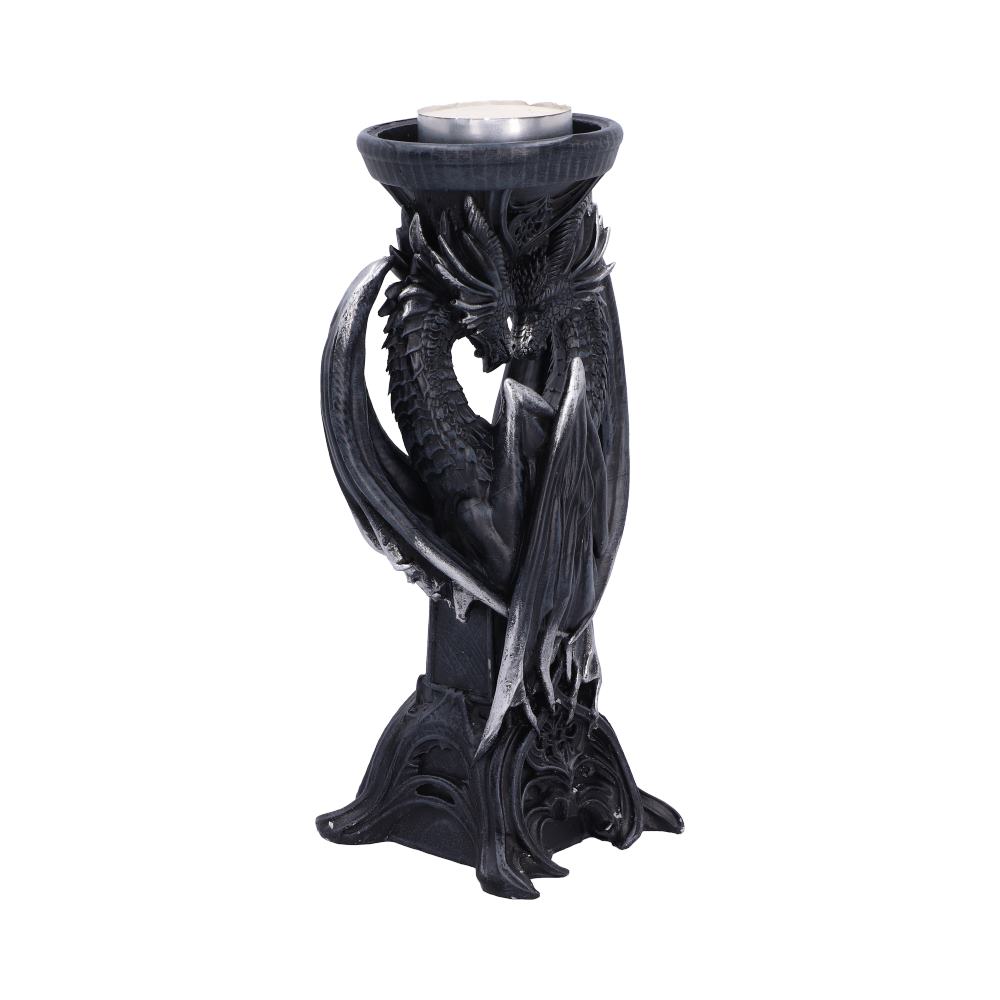 Double Dragon mystischer Gothic Drachen Teelichthalter 18,3 cm Dekofigur schwarz-silber