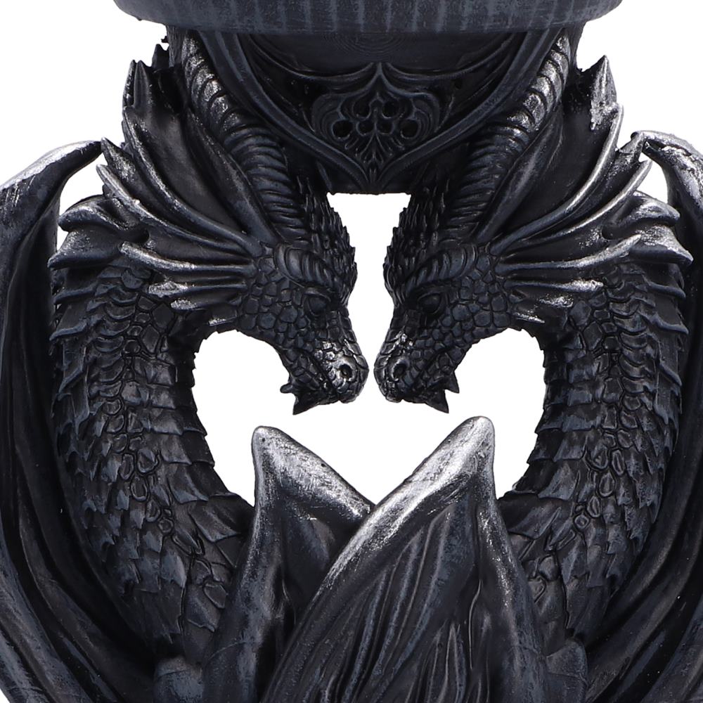 Double Dragon mystischer Gothic Drachen Teelichthalter 18,3 cm Dekofigur schwarz-silber