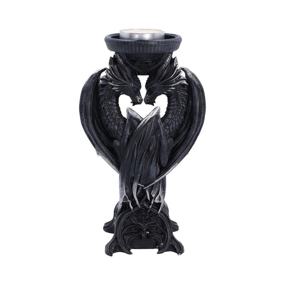 Double Dragon mystischer Gothic Drachen Teelichthalter 18,3 cm Dekofigur schwarz-silber