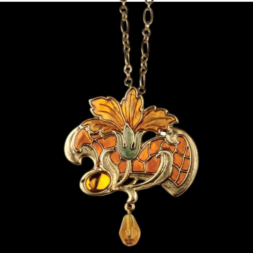 Jugendstil Lilie Anhänger-Kette – schwarzer Hintergrund