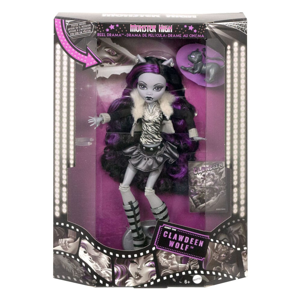 Monster High Reel Drama Puppe Clawdeen Wolf in Schwarzweiß