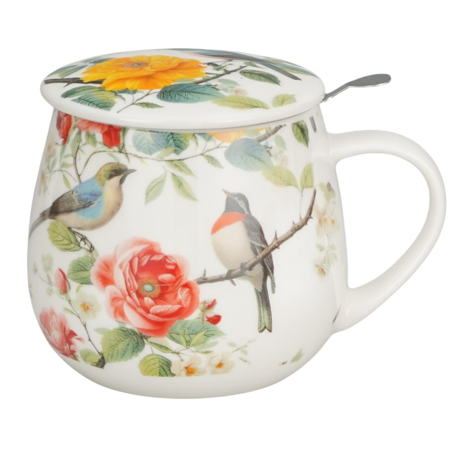 DUO Fassbecher Tee-Tasse Barrel April mit Deckel & Sieb (430 ml) Vögel