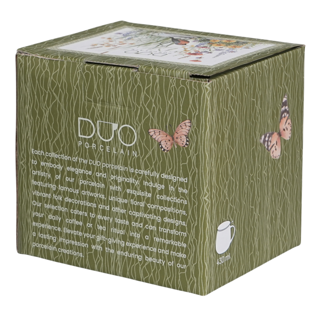DUO Faßbecher Tasse Juli mit Deckel & Sieb Rotkehlchen & Wildblumen